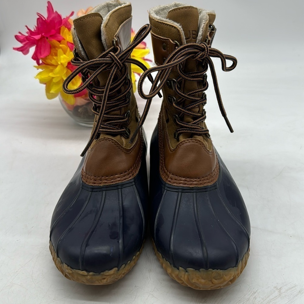 Jambu Calgary Blue Tan Duck Waterproof Rain Boots Size 7.5 WRB5433E